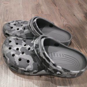 Grey camo crocs